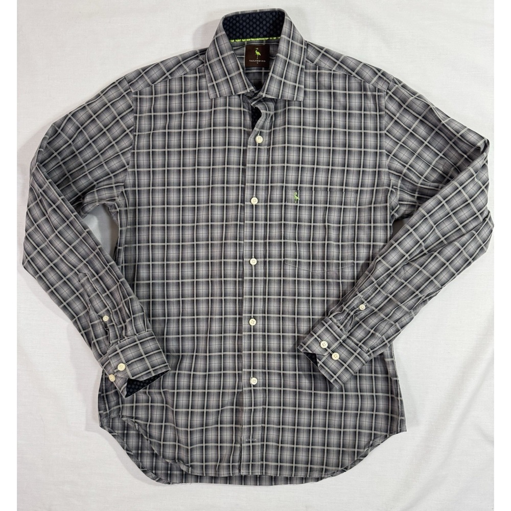 Tailorbyrd Shirt Mens Size Small Gray Black Check Cotton Flip Cuff Button Up